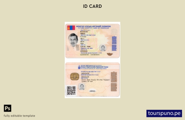 Plantilla de identificación de Mongolia lista para imprimir